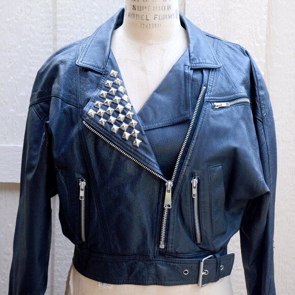 Vintage G-4000 Black Leather Studded Motorcycle Jacket Size M